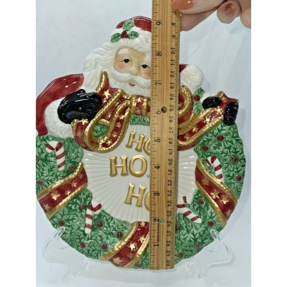 Fitz and Floyd Essentials Santa Plate Christmas Wreath Canape Cookie Platter